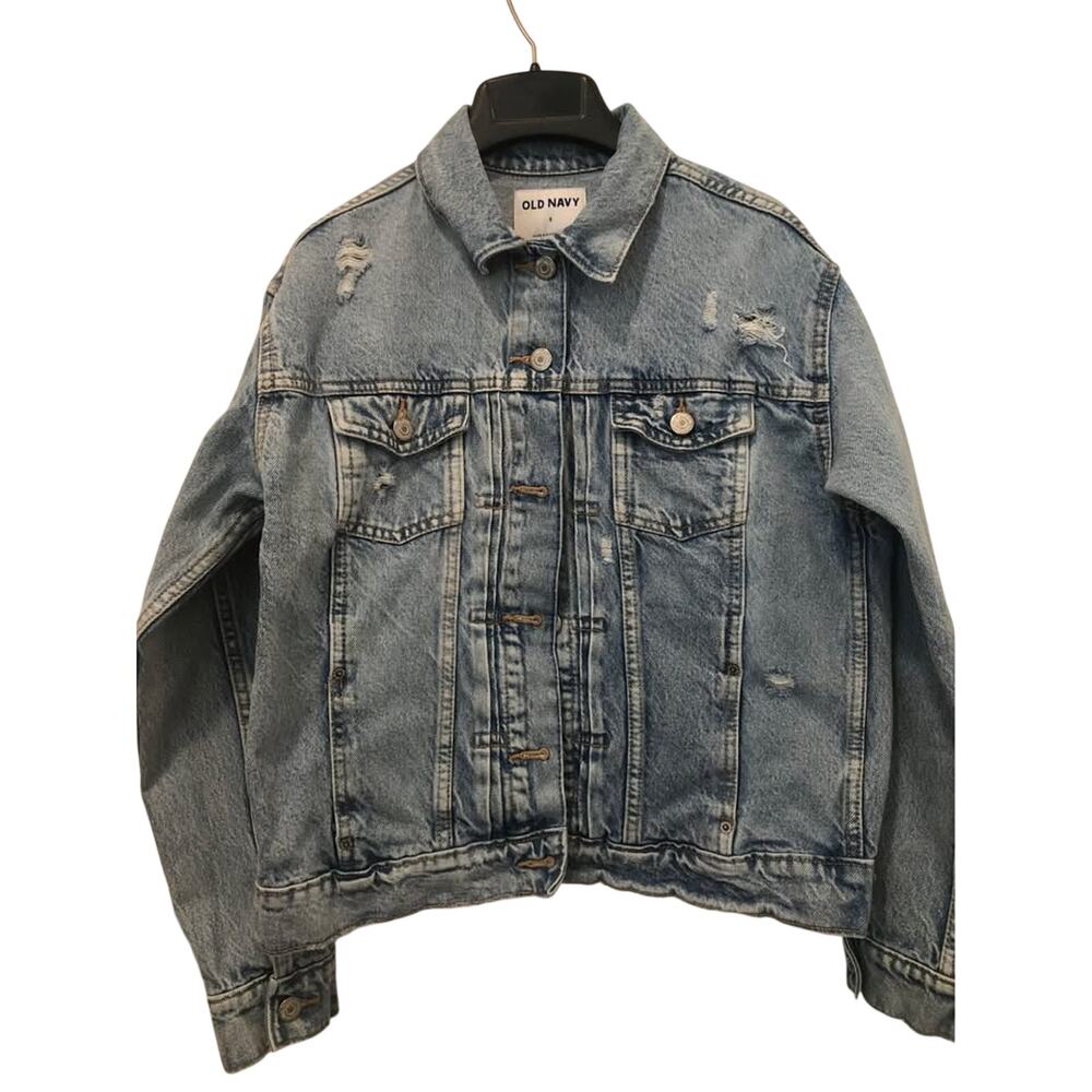 Old Navy Women's Distressed Light Wash Denim Trucker Jacket